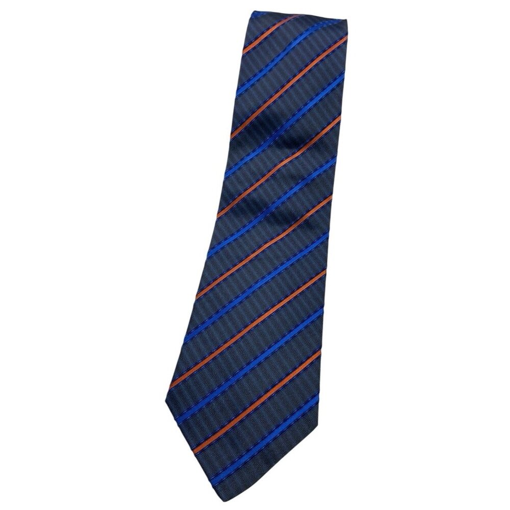 ETRO Men's 100% Silk Necktie LUXURY Tie Blue Gray Striped W:4" EUC